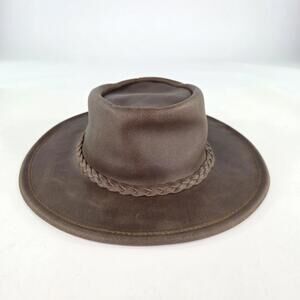 Minnetonka Genuine Leather The Fold Up Hat Size Medium Brown Cowboy Western Hat